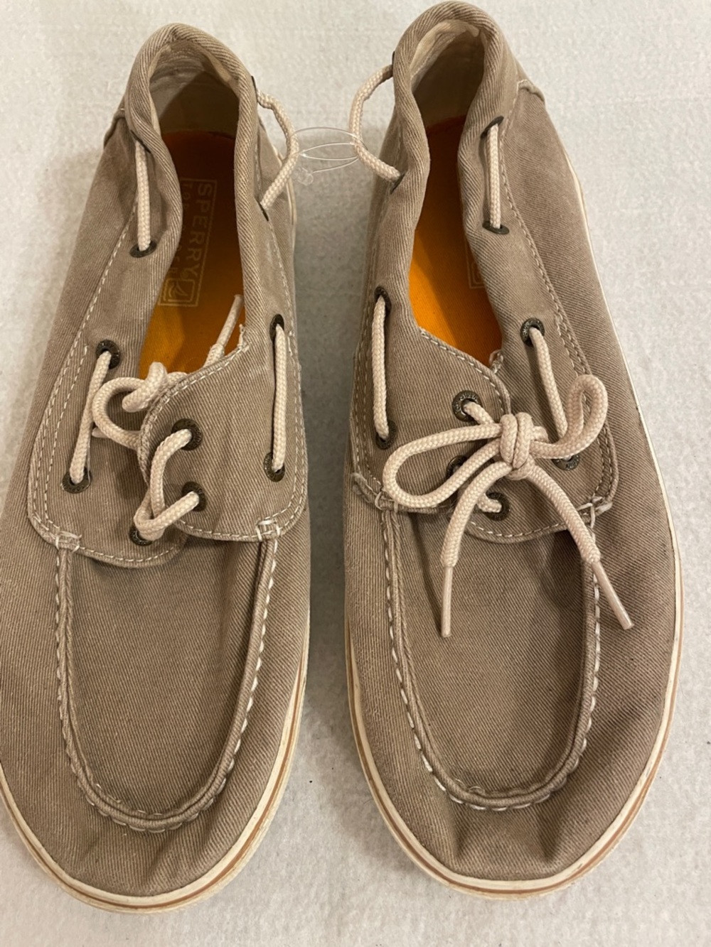 Sperry Taupe Canvas Moc Toe Boat Shoes